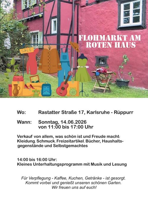 Flohmarkt am Roten Haus – Mit kleinem Unterhaltungsprogramm (Musik & Lesung) Kaffee & Kuchen